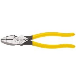 Klein Tools,Pinza de electricista liniero 9" amarilla, corte lateral alta palanca y ponchadora USA, , KLED2139NECR