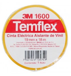 CINTA TEMFLEX 1600 AMARILLA 3-4in X 27Ft ( 19mm X 8.3m), 165YL4A, MMM1600AM