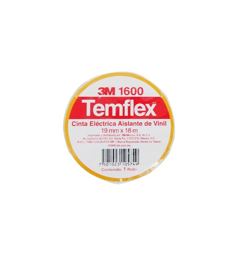 3M,Cinta Temflex 1600 AMARILLA 3-4in X 27Ft ( 19mm X 8.3m), 165YL4A, MMM1600AM