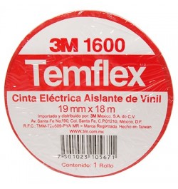 3M,CINTA TEMFLEX 1600 ROJA 3/4in X 27 Ft (19mm X 8.3m), 1600R, MMM1600R