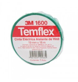 3M,Cinta Temflex 1600 VERDE 3-4in X 27Ft (19mm X 8.3m), 1600V, MMM1600V