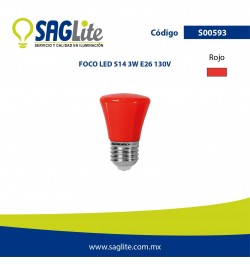 Saglite,Foco Led S14 3 W 120 V E26 Rojo, S00593, SAGS00593