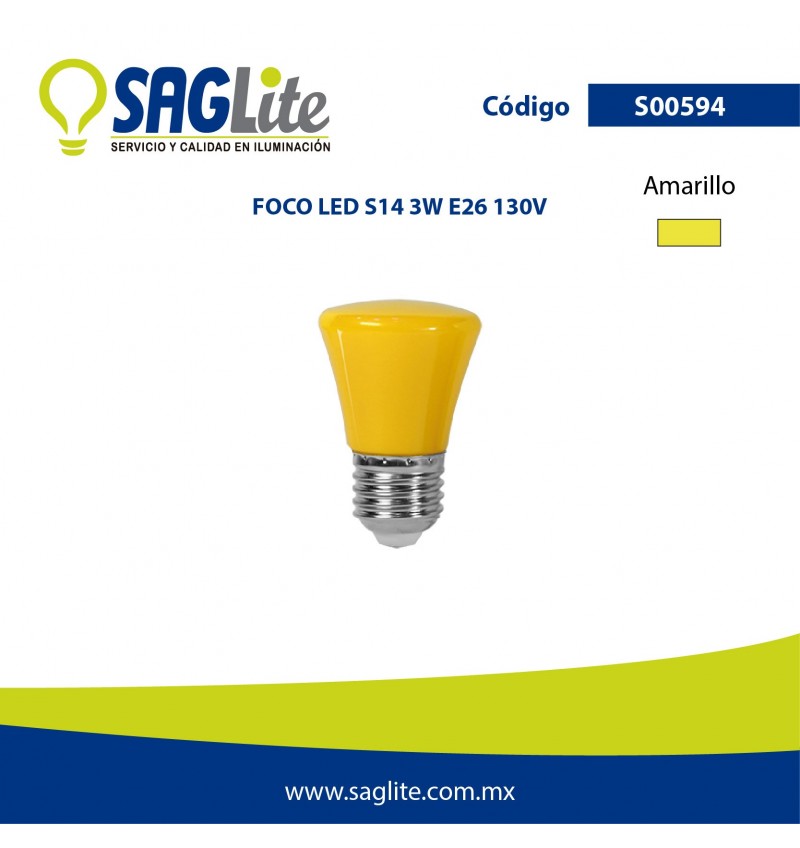 Saglite,Foco Led S14 3 W 120 V E26 Amarillo, S00594, SAGS00594