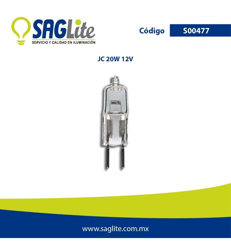 Saglite,Foco Halogeno Hi Pin 20 W 12 V JC G4, S00477, SAGS00477