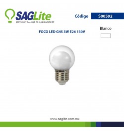 Saglite,Foco Led G45 3 W 120 V E26 Blanco, S00592, SAGS00592
