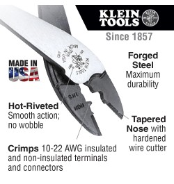 Klein Tools,Pinza cortacables y ponchadora cal 10 - 22 AWG, J1005, KLEJ1005