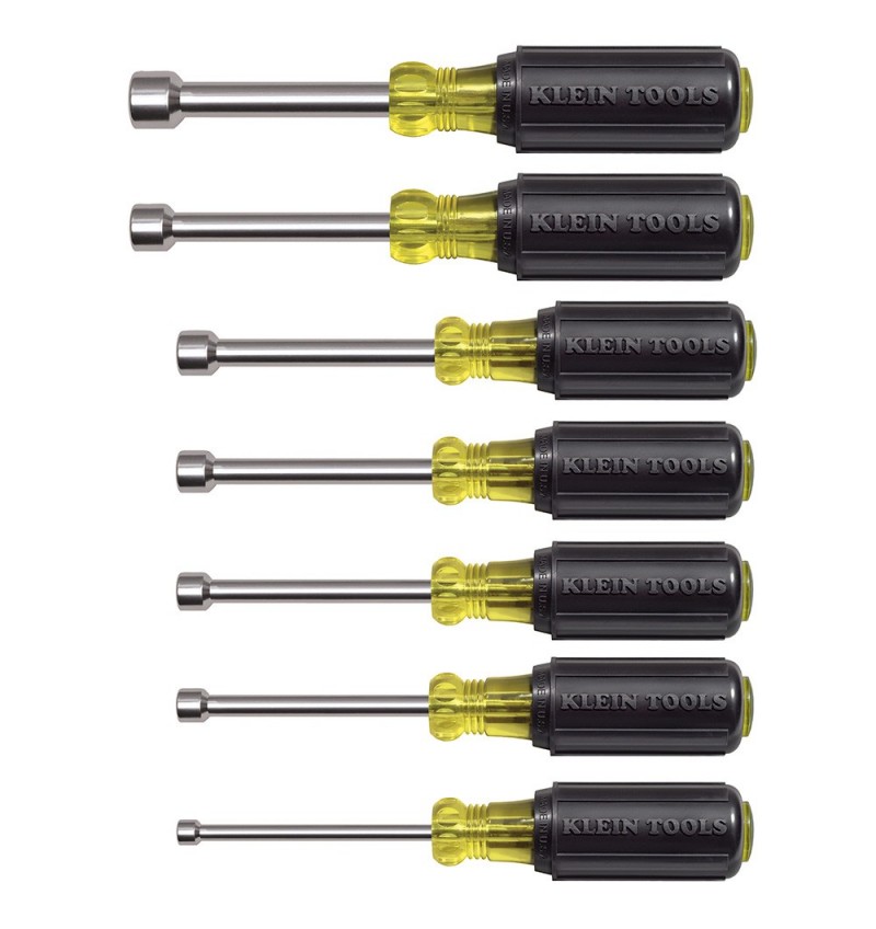Klein Tools,Desarmador de caja imantado 3-16" a 1-2" - Barra hueca, 3" LARGO (juego con 7 piezas)                                   , 631M, KLE631M